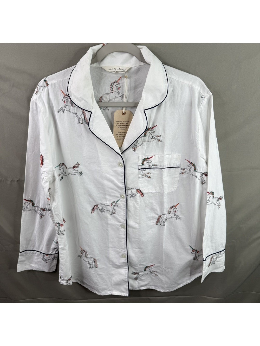 Printfresh Womens S Unicorn Print Sleep Shirt Long Sleeve White Cotton